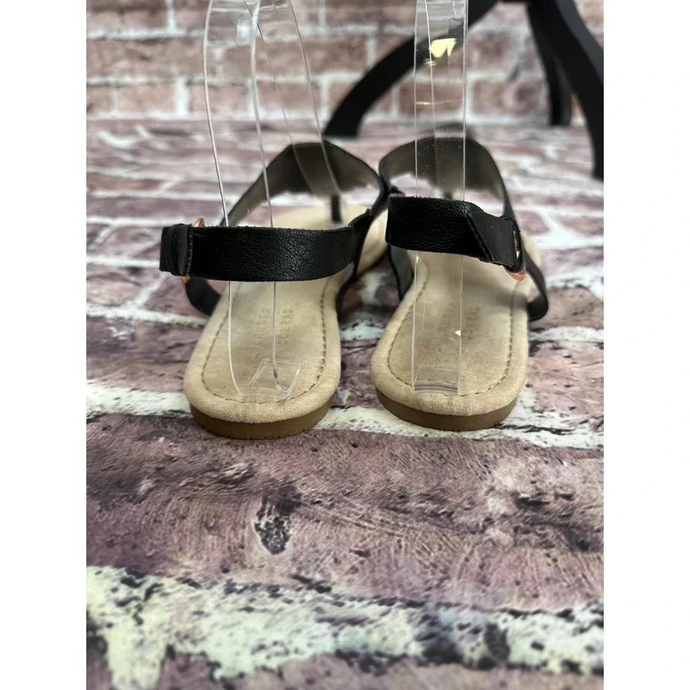 LC Lauren Conrad Camille Black Scalloped Thong Slingback Sandals Women's M 7/8